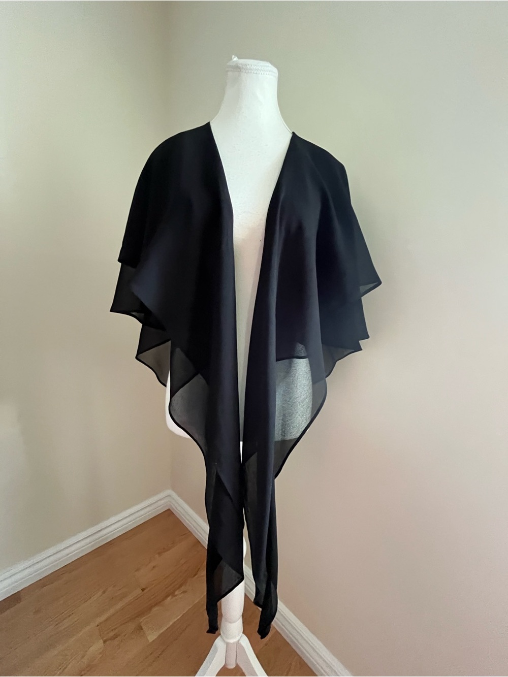Jessica Black Layered Open-Front Draped Poncho